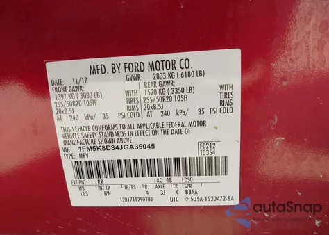 2018 Ford Explorer Xlt z USA, uszkodzony, nr VIN 1FM5K8D84JGA35045